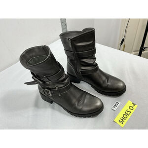 Womans Excellent Global Win Ankle Moto Combat Style Boots 10 Distressed Silver